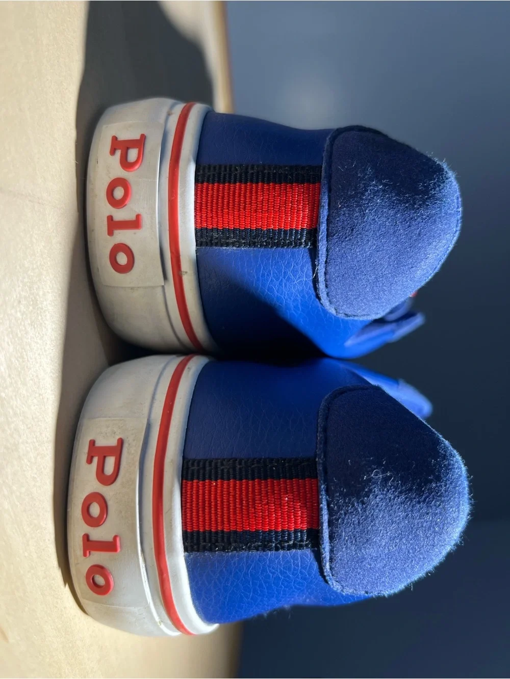 Polo by Ralph Lauren Men’s Royal Blue Sneakers with Red and Black Accents